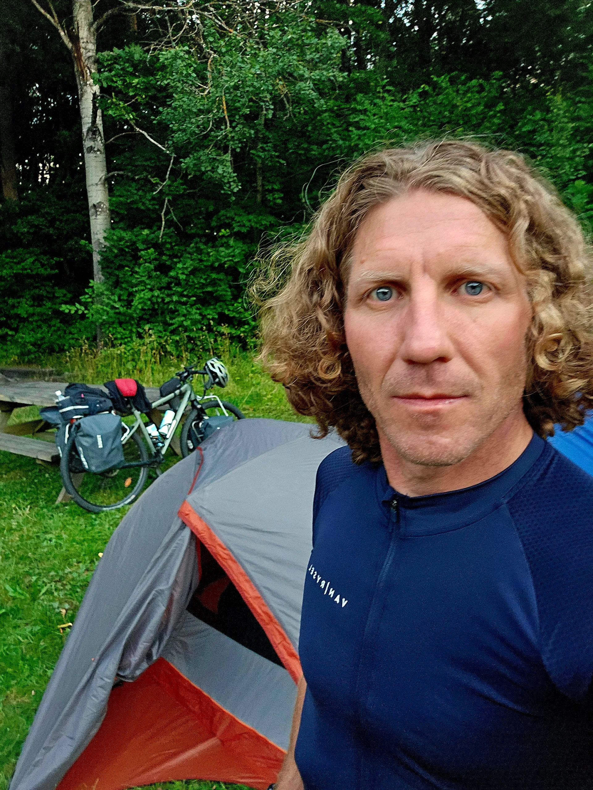 Me in front of the tent after a long day