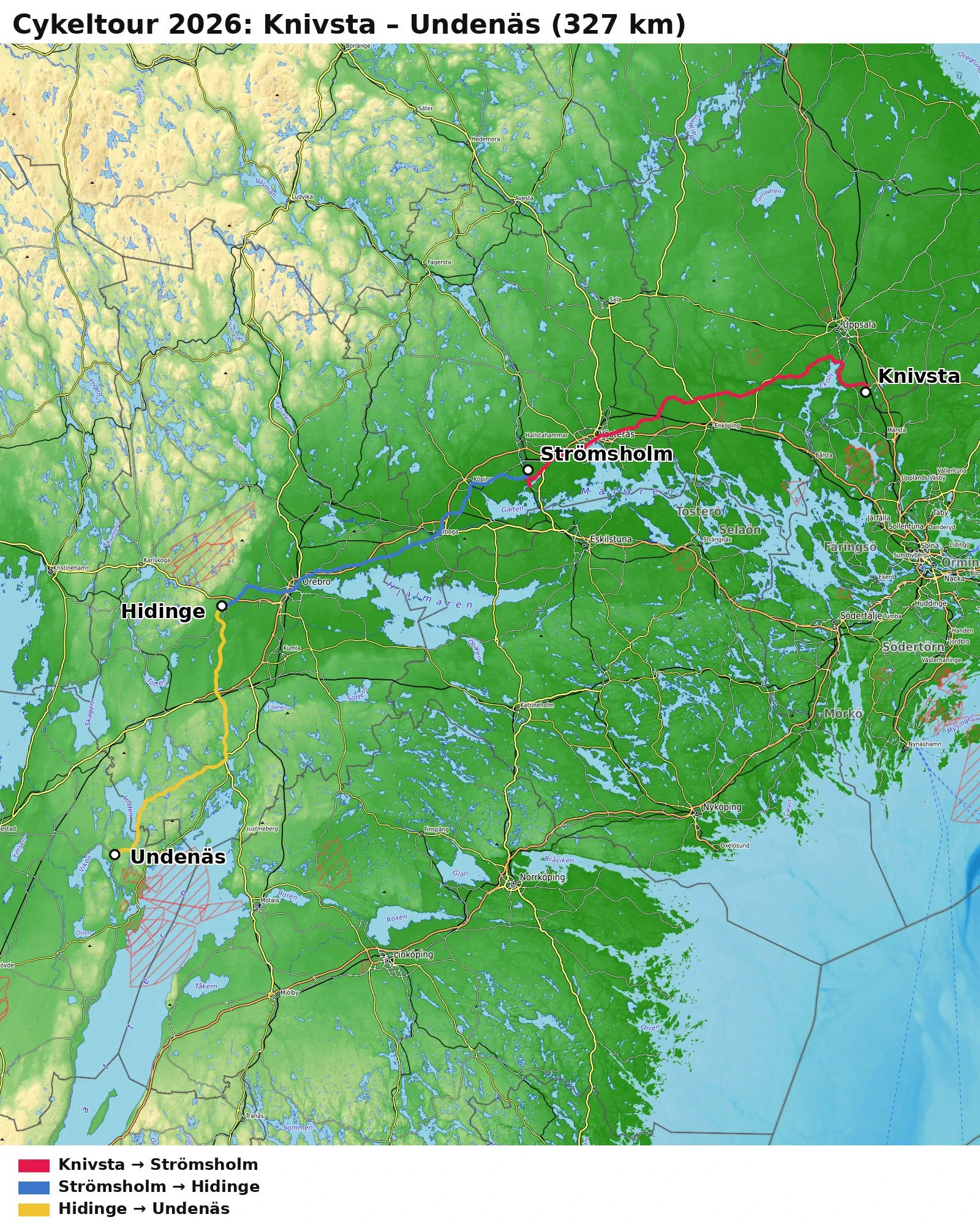 Map of the three completed legs
